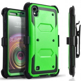 LG X Power Case, [SUPER GUARD] Dual Layer Protection With [Built-in Screen Protector] Holster Locking Belt Clip+Circle(TM) Stylus Touch Screen Pen (Green)